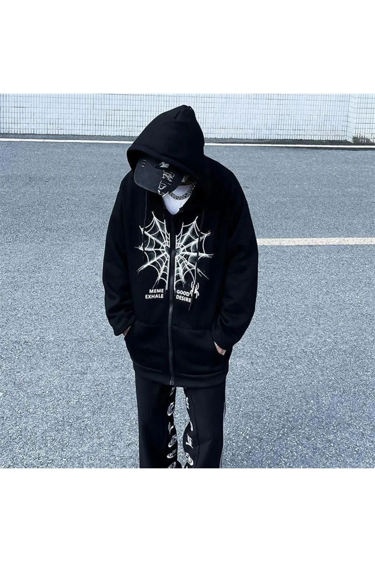 Love Skulls Baskılı Tech Oversize Fermuar Detail Vintage Unisex Hırka