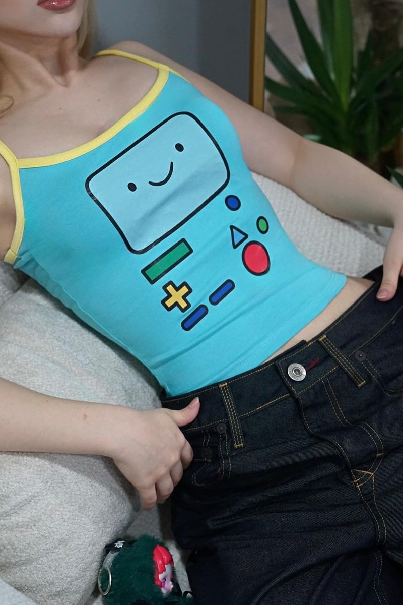 Mavi Adventure Time BMO Y2K Kısa Kollu Crop