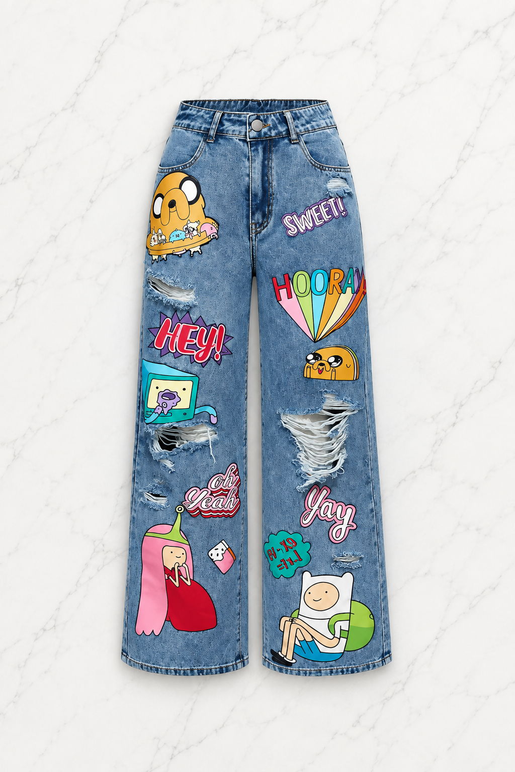 Mavi Adventure Time Finn ve Jake Harajuku Y2K Baggy Pantolon