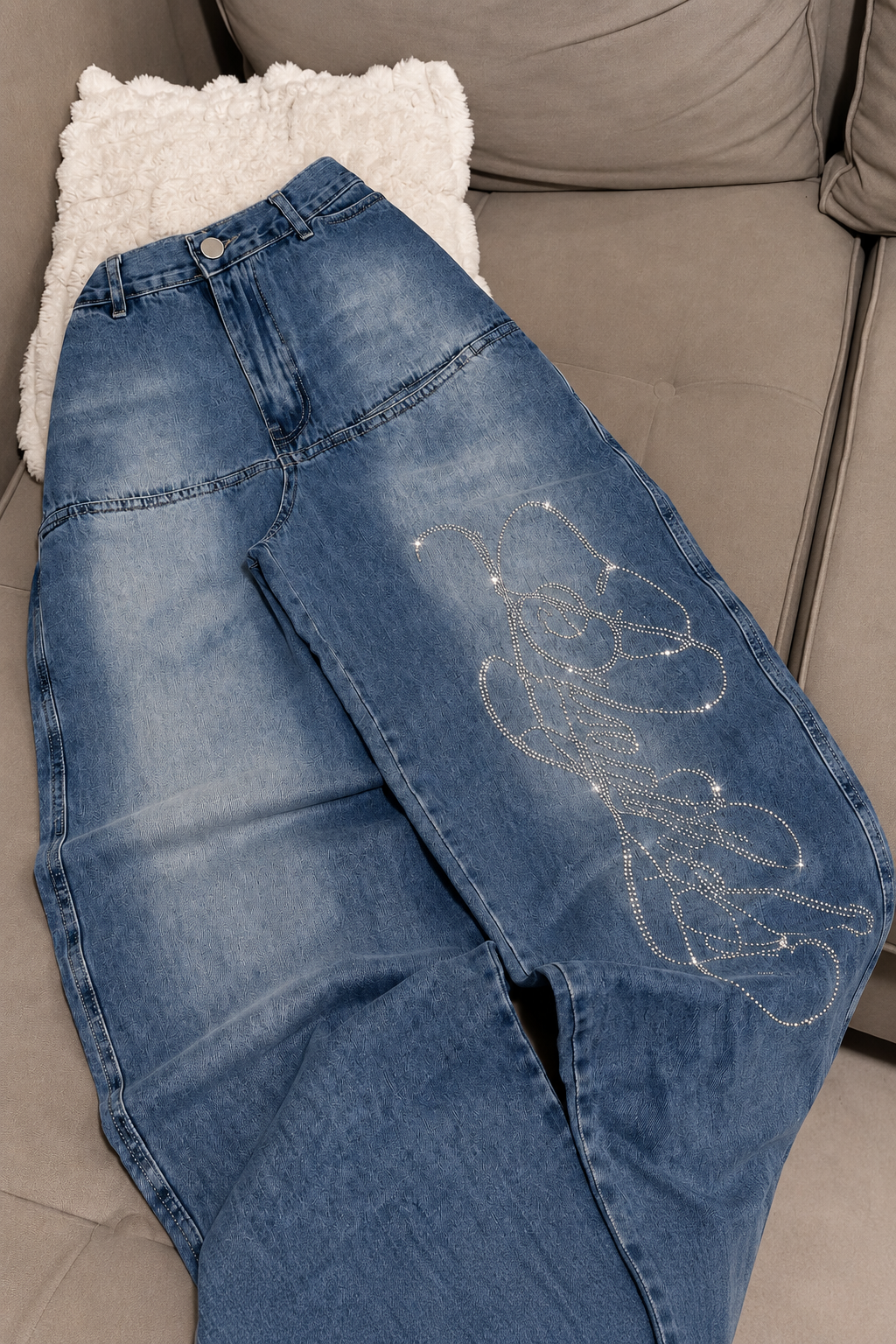 Mavi Angel Baby Parlak Taşlı Baggy Pantolon