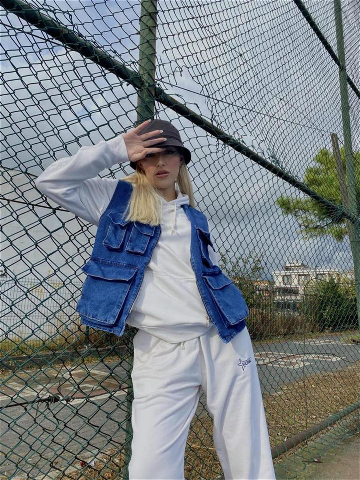 Mavi Körüklü Kargo Streetwear Yelek
