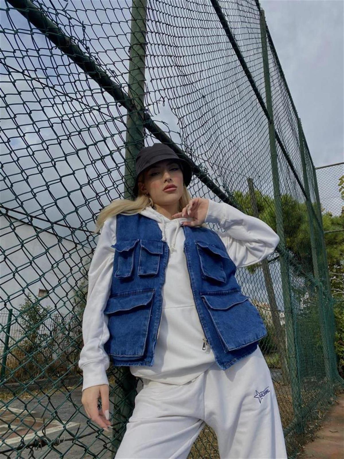 Mavi Körüklü Kargo Streetwear Yelek