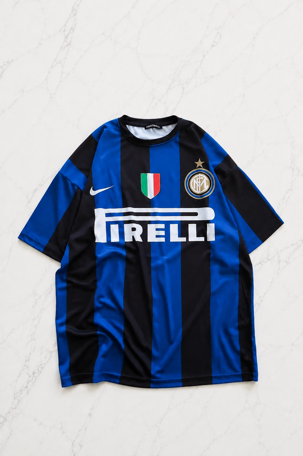 Mavi Siyah Çubuklu Inter Milan Jersey T-Shirt