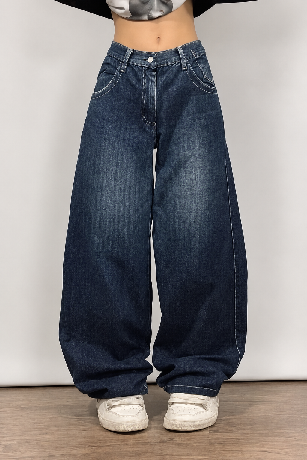 Mavi Skater Skull Arka Cep Yamalı Baggy Pantolon