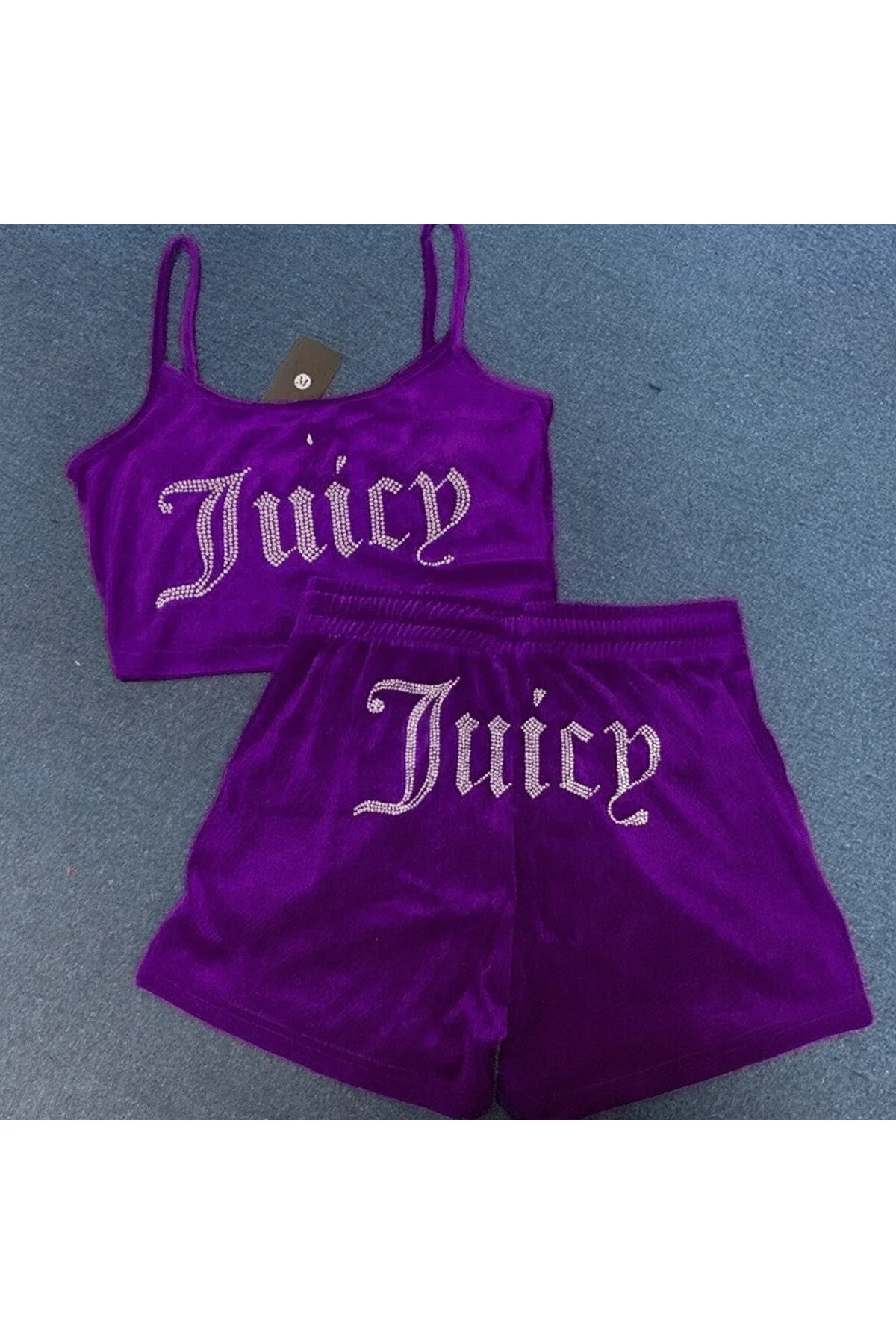 Mor Juicy Taşlı Alt Üst Şort Takım