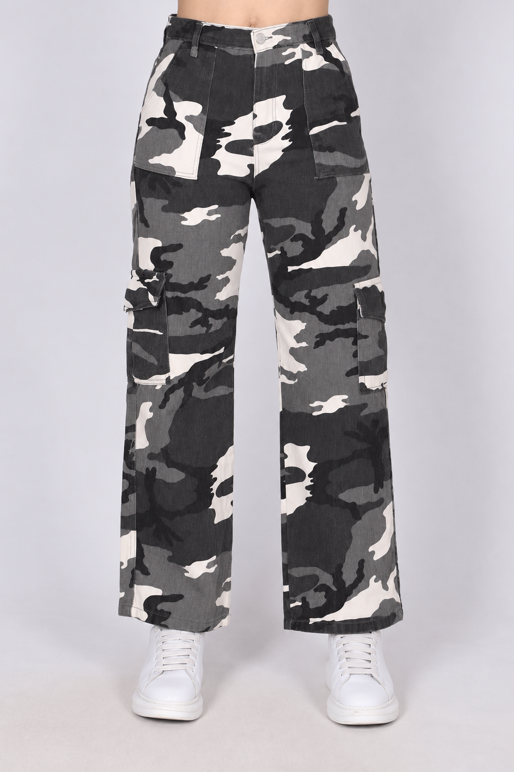 Outlet Kamuflaj Desenli Unisex Baggy Jean