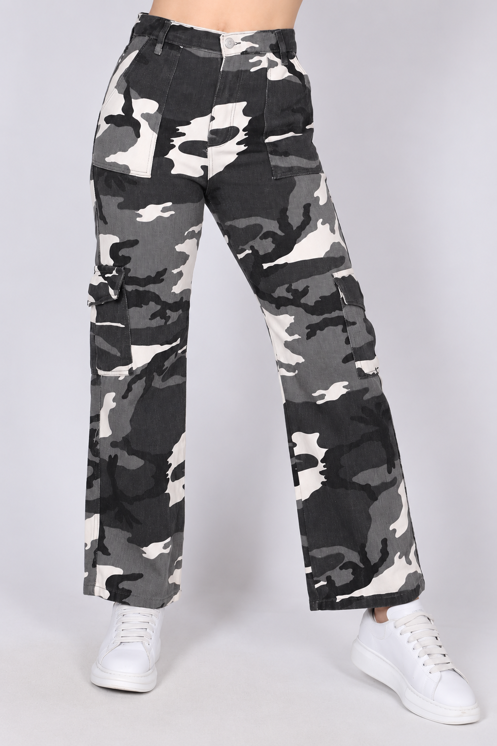 Outlet Kamuflaj Desenli Unisex Baggy Jean