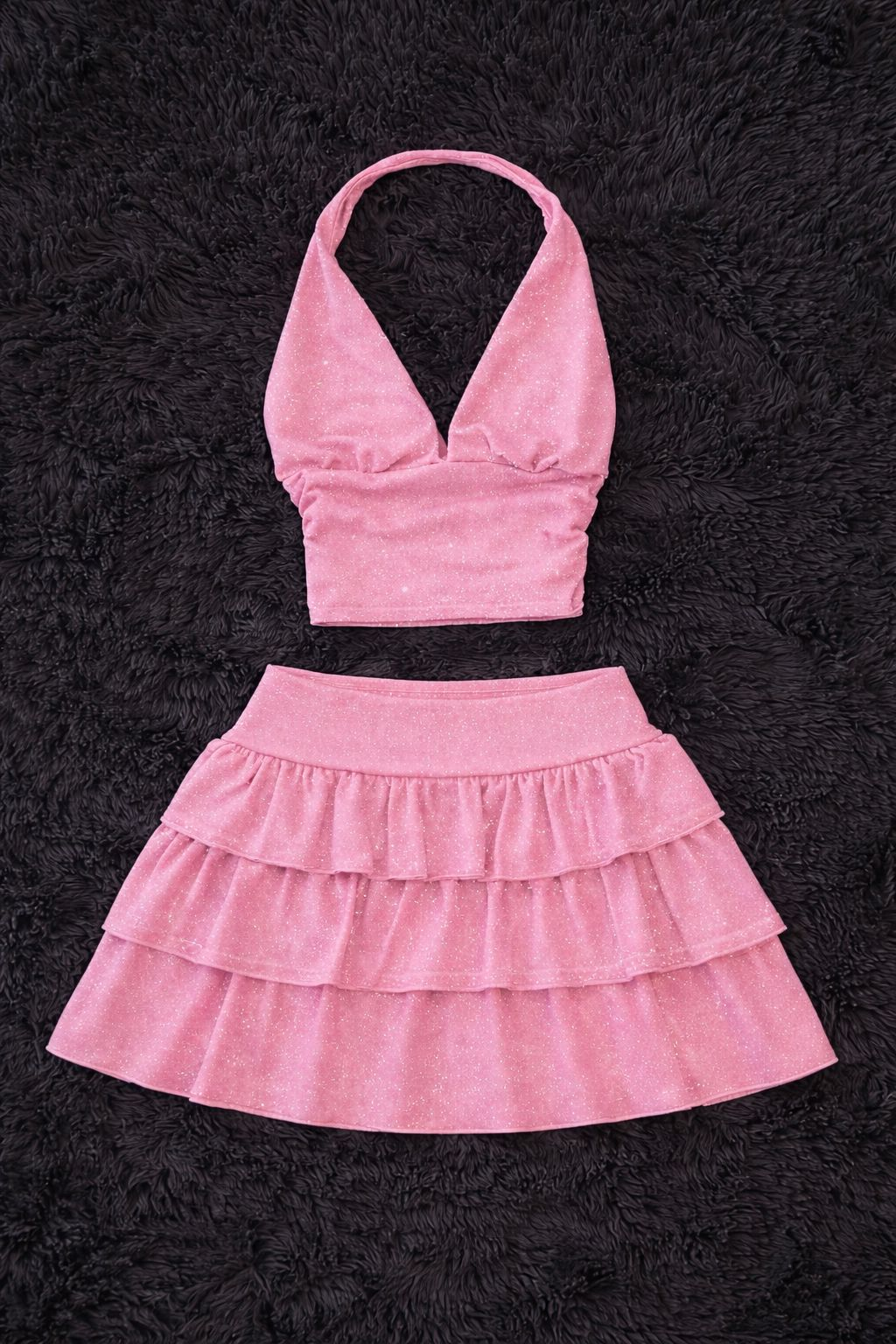 Pembe Ashley Sim Detaylı Şort Etek Bluz Takım