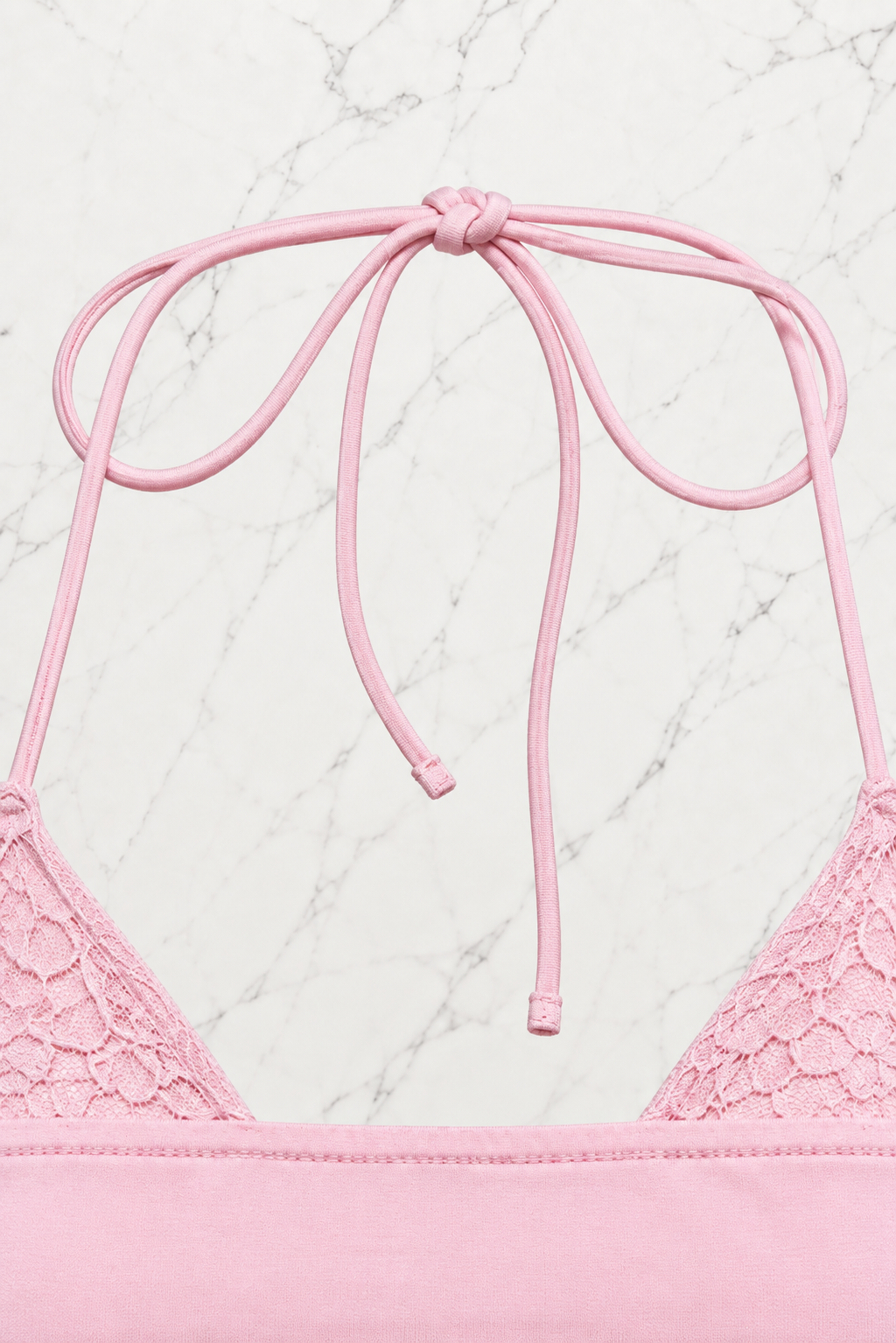 Pembe Dantel Ekli Bağlamalı Y2K Askılı Crop