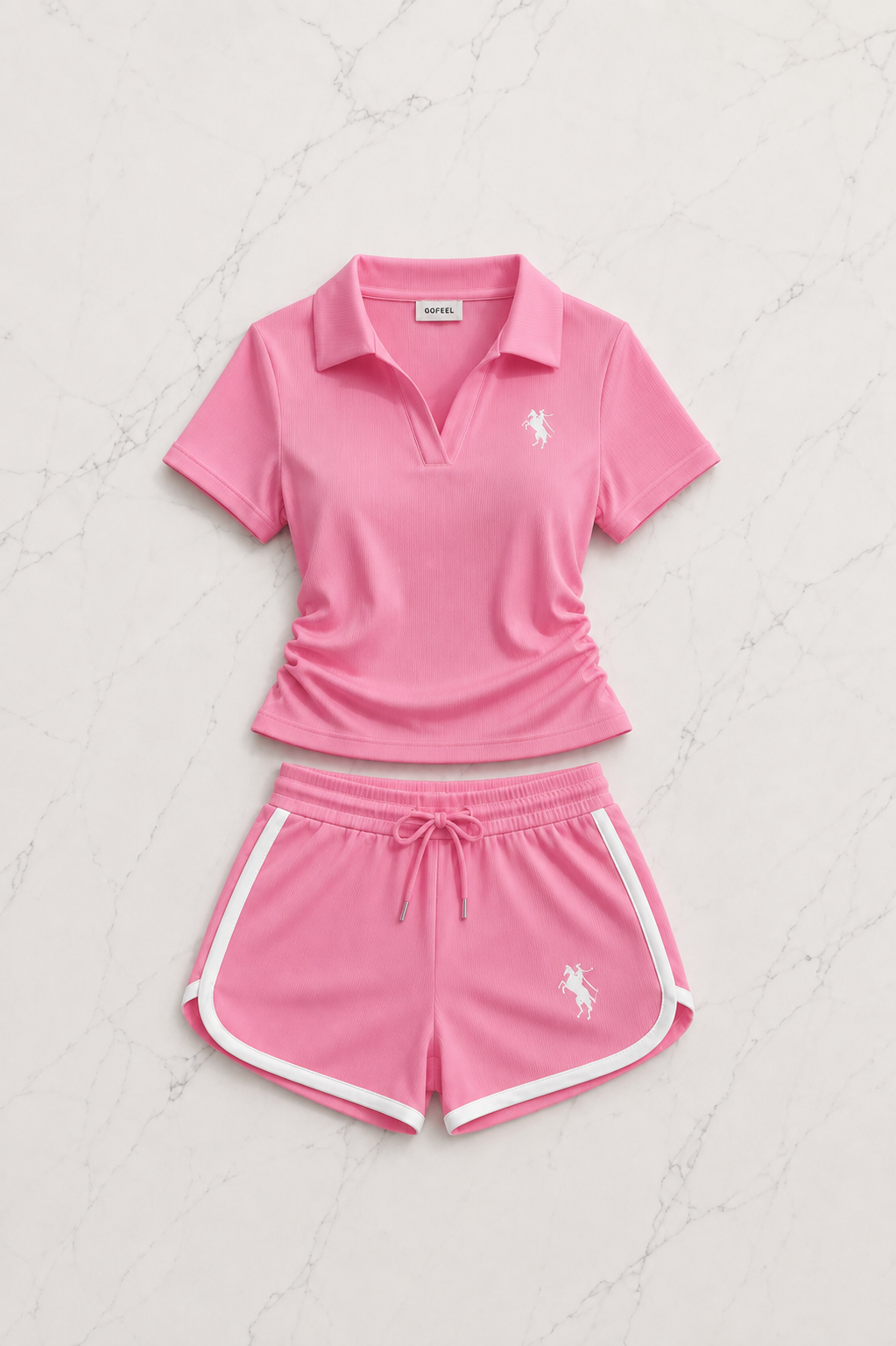 Pembe Fit Polo Yaka  Şort Takım