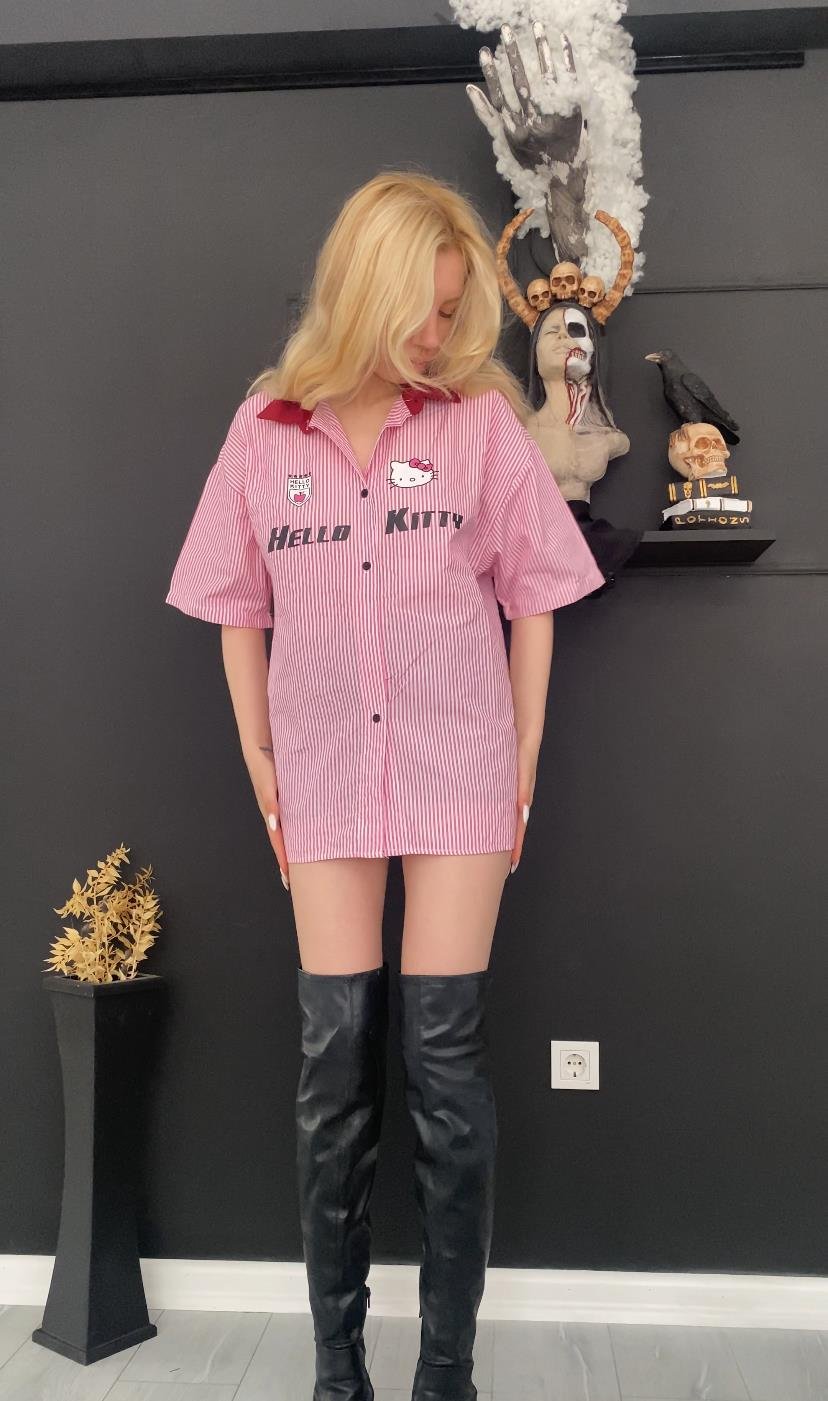 Pembe Hello Kitty Jersey Gömlek