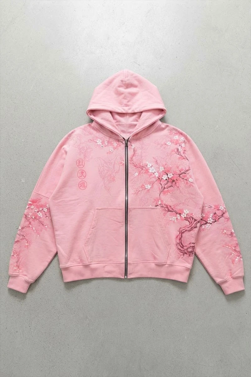 Pembe Japonic Pembe Sakuralı Unisex Hırka