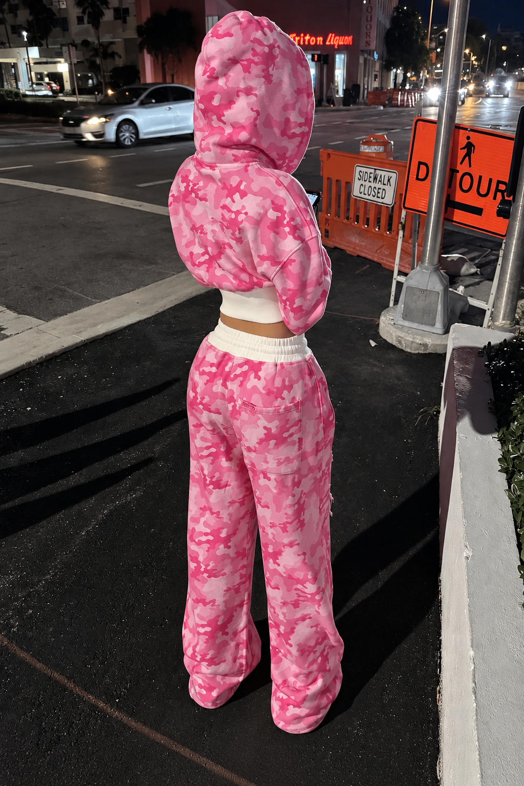 Pembe Kamuflaj Baggy Alt Üst Eşofman Takımı ( 3 İplik Şardonlu)
