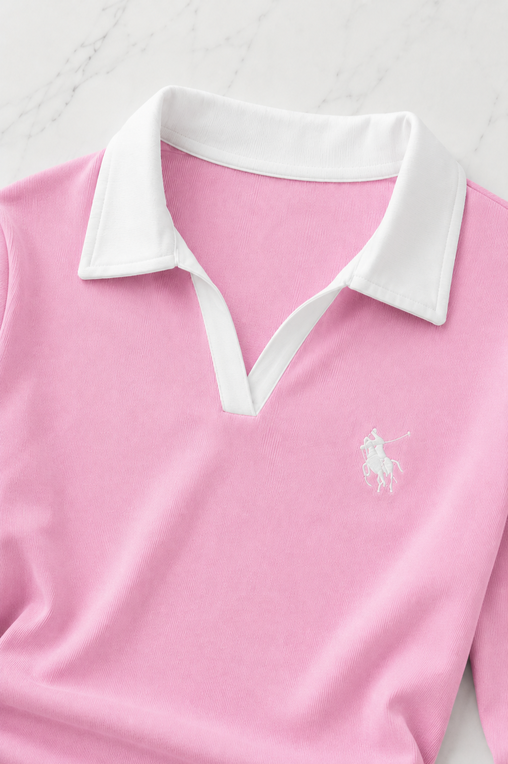Pembe Olos Polo Yaka Nakışlı Büzgülü Uzun Kollu Bluz