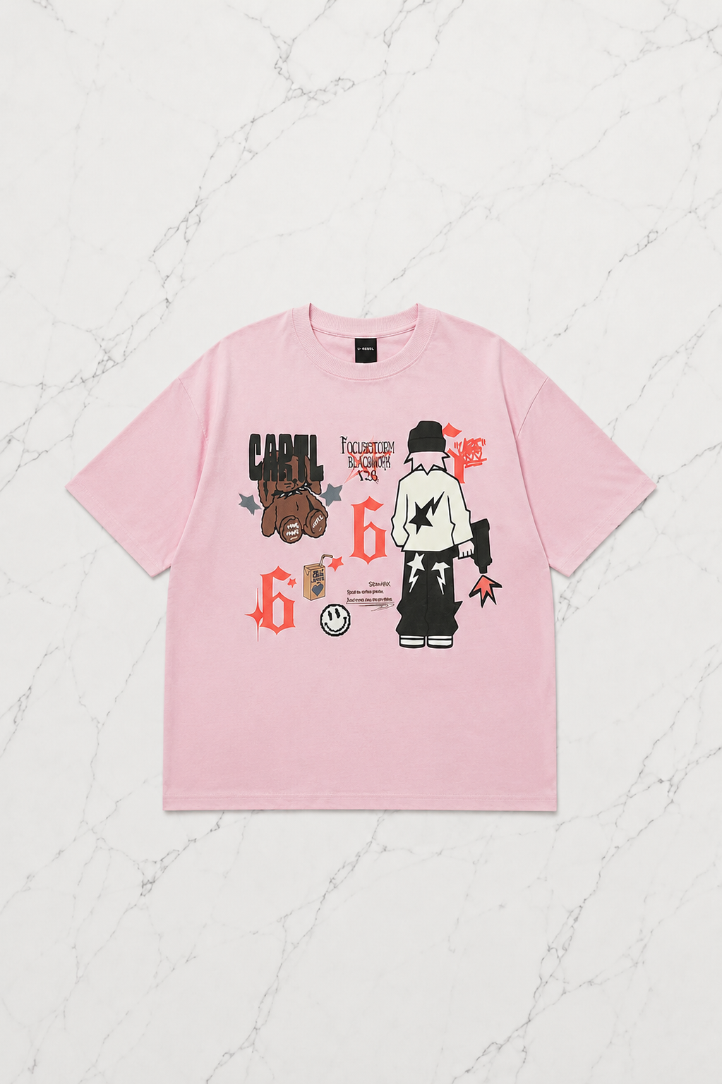 Pembe Retro Graphic Baskılı Kısa Kol Oversize T-Shirt