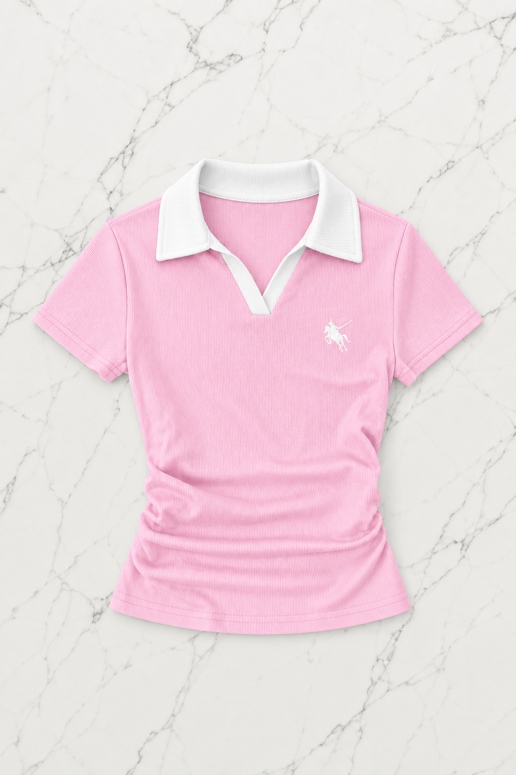 Pembe Solo Polo Yaka Beyaz Yakalı Bluz
