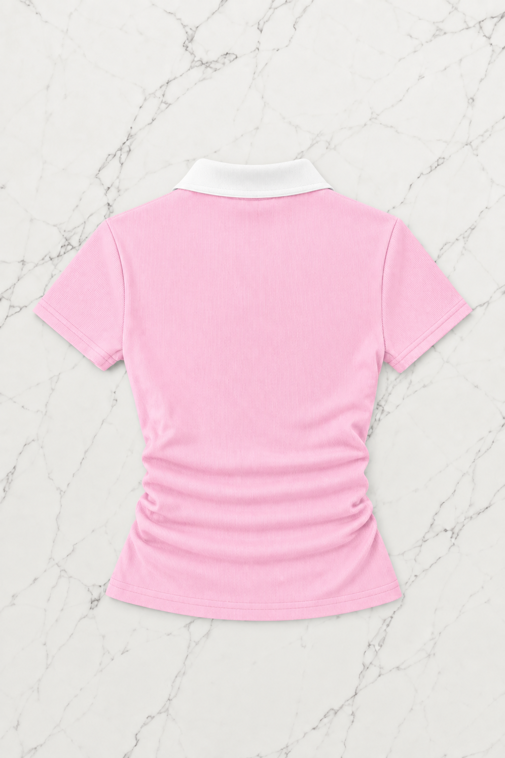 Pembe Solo Polo Yaka Beyaz Yakalı Bluz