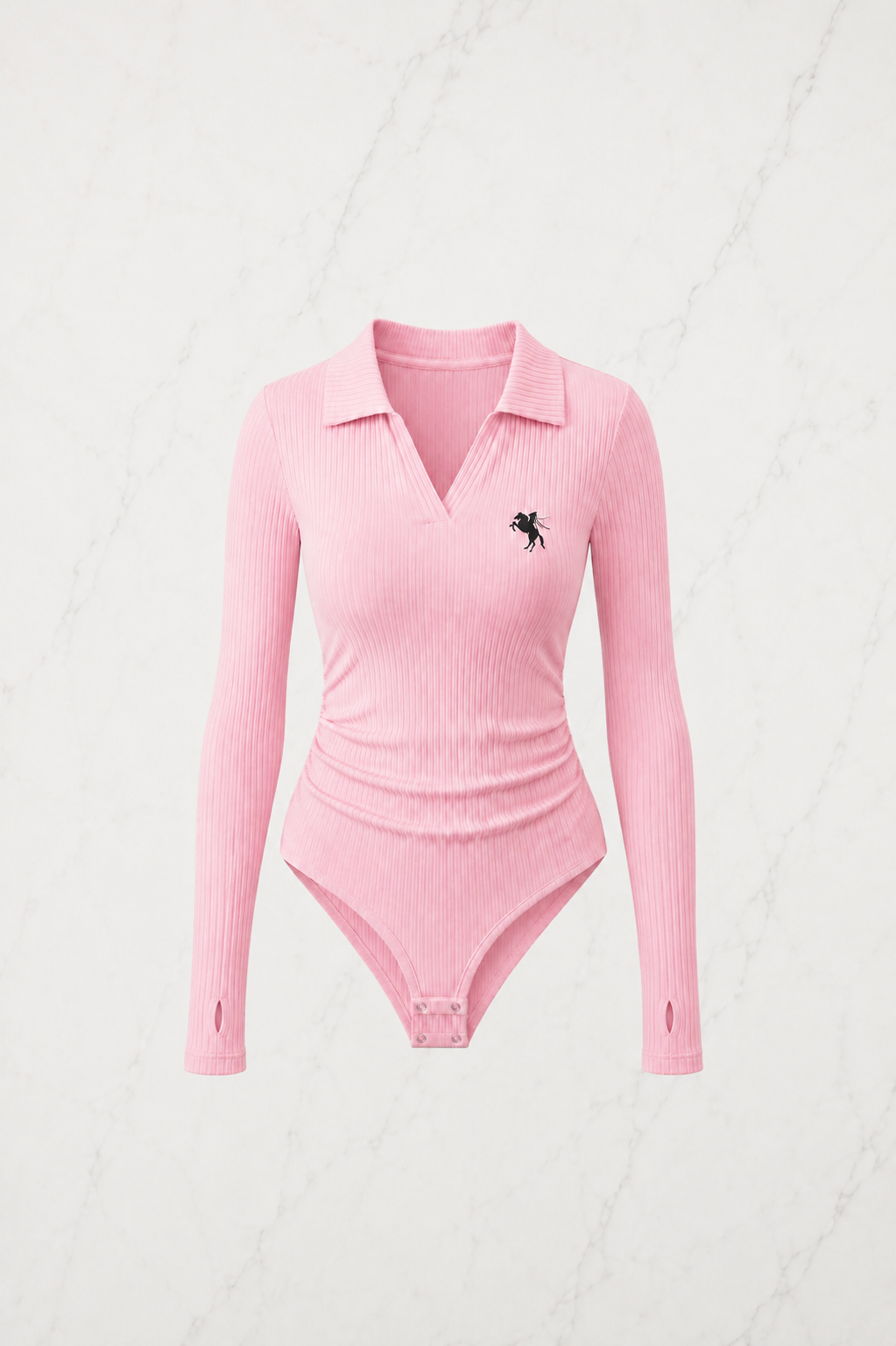 Pembe Steed Polo Yaka Parmak Geçirme Detaylı Bluz