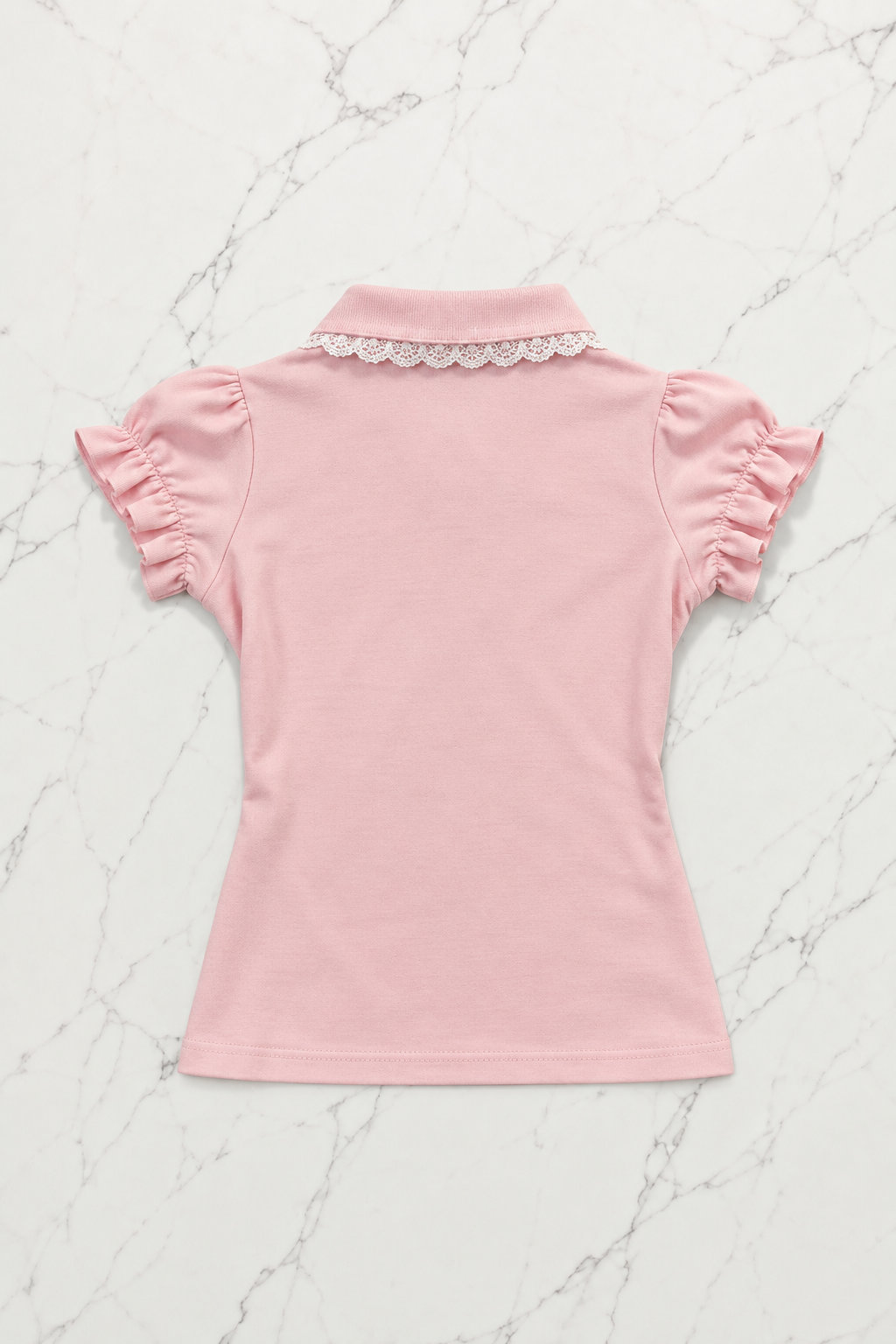 Pembe Strawberry Dantel Yaka Detaylı Y2K Kısa Kollu Crop