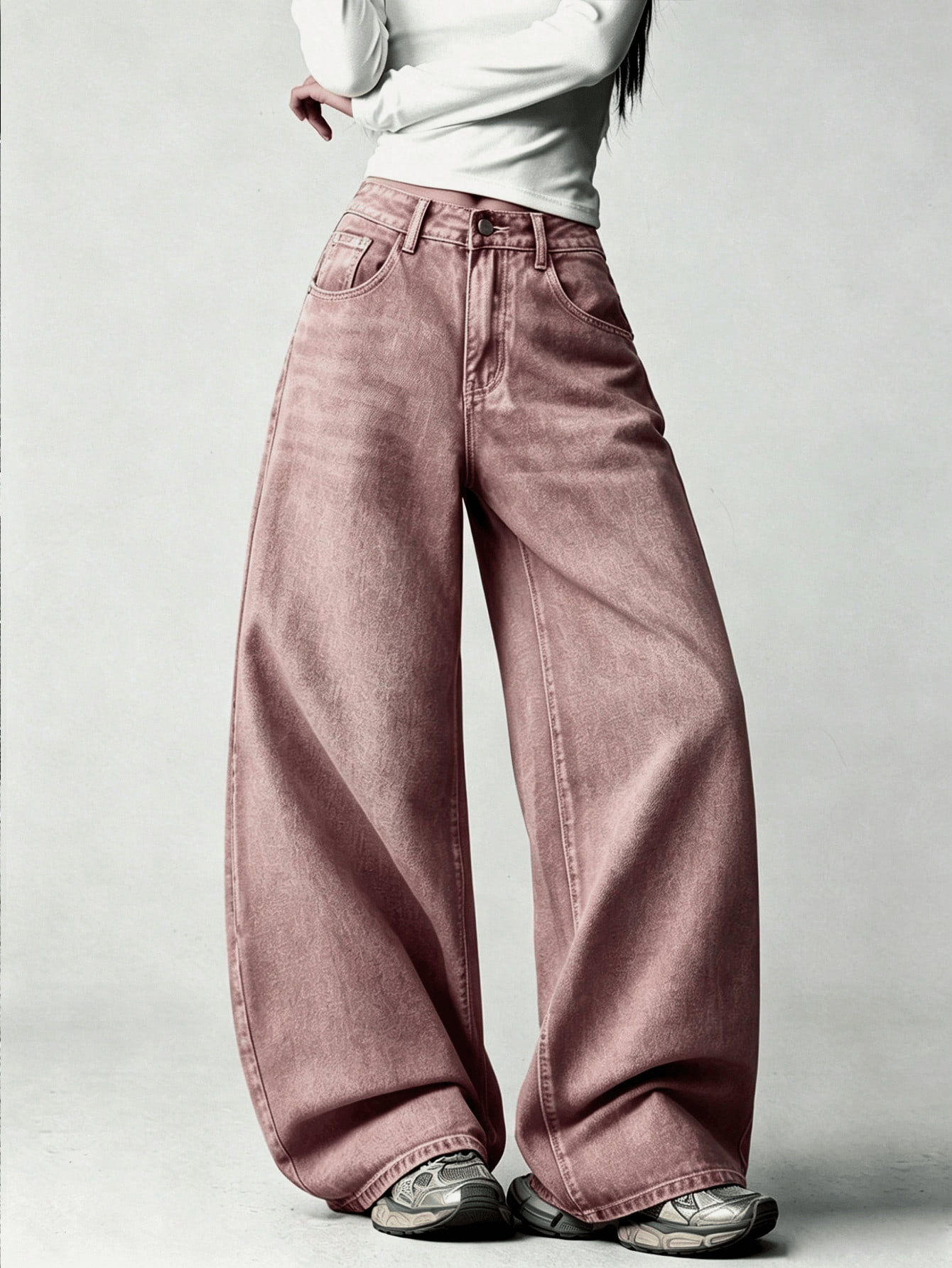 Pembe Yıkamalı Melek Kanatlı Harajuku Y2K Unisex Baggy Pantolon