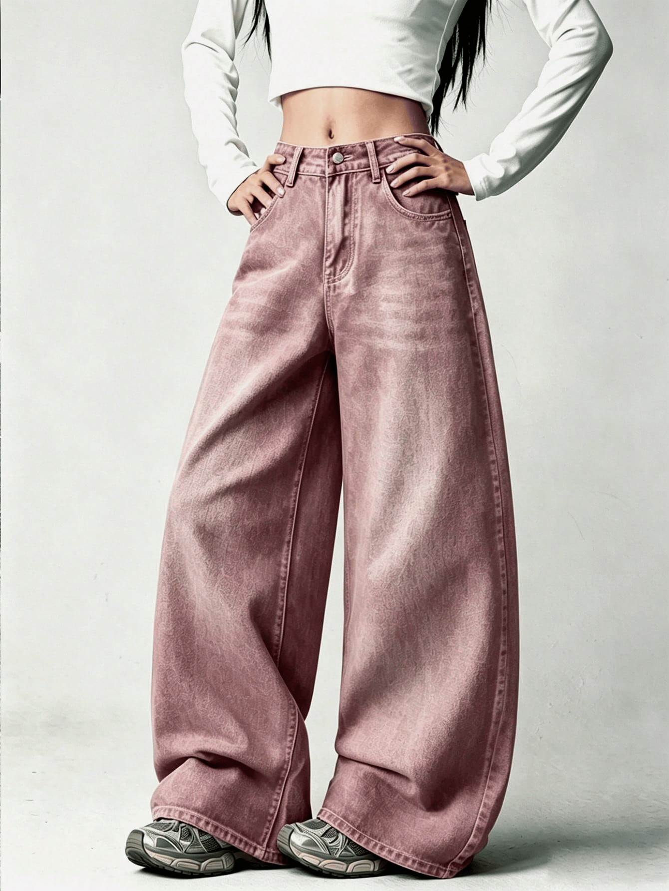 Pembe Yıkamalı Melek Kanatlı Harajuku Y2K Unisex Baggy Pantolon