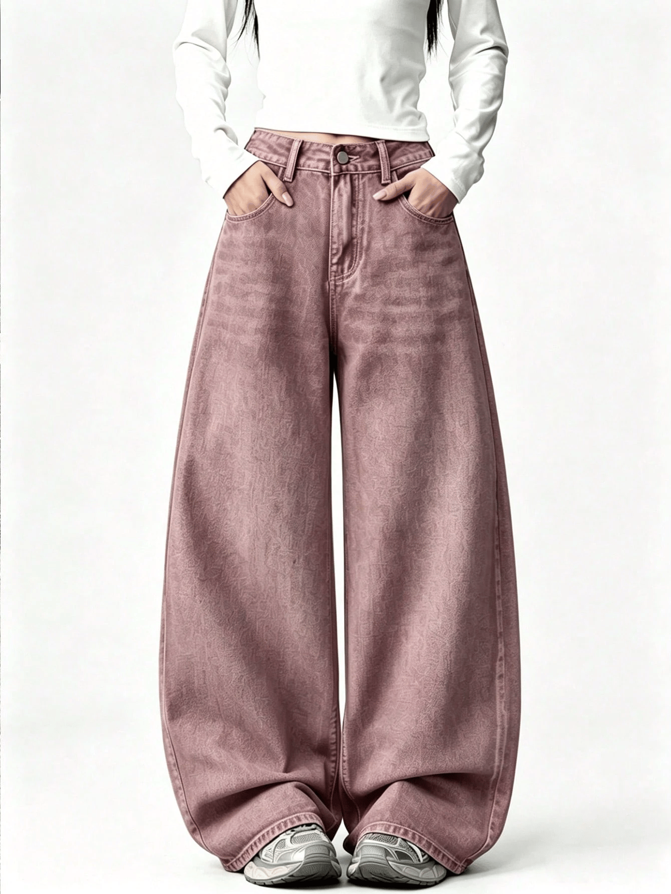 Pembe Yıkamalı Melek Kanatlı Harajuku Y2K Unisex Baggy Pantolon
