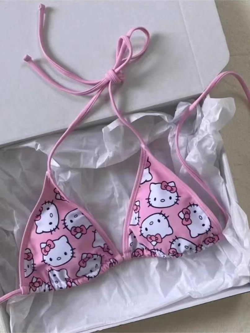 Pink Hello Kitty Detaylı Basic Alt Üst Takım Bikini
