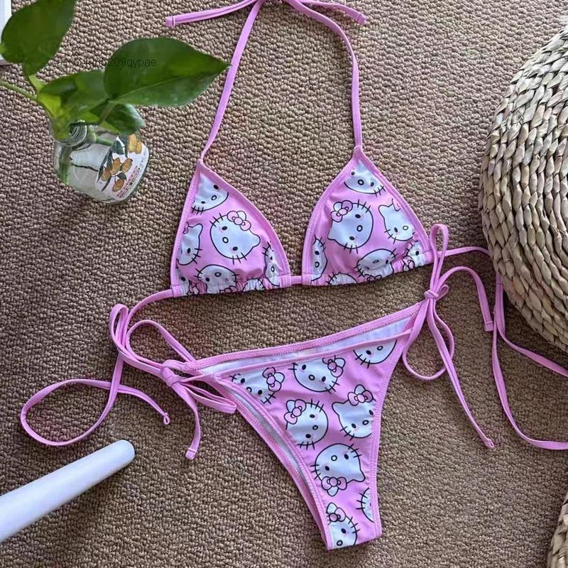 Pink Hello Kitty Detaylı Basic Alt Üst Takım Bikini