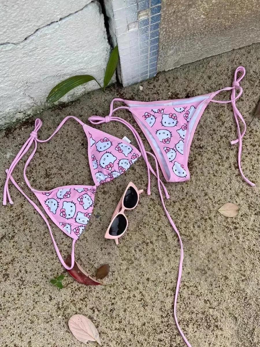 Pink Hello Kitty Detaylı Basic Alt Üst Takım Bikini