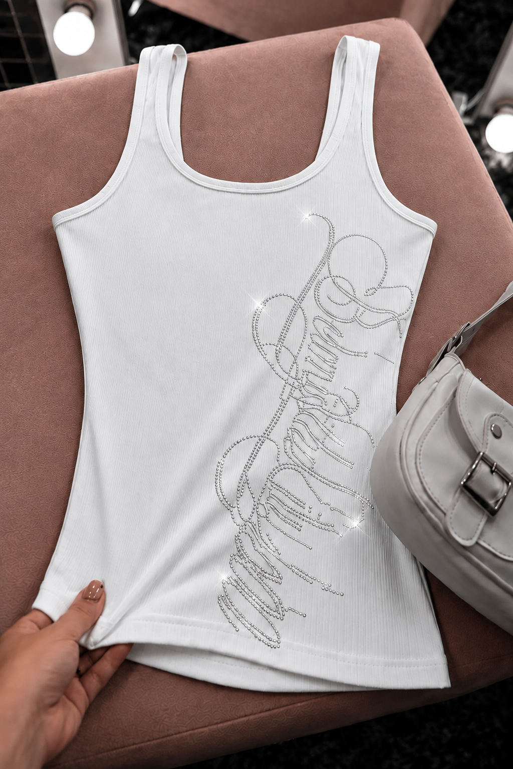 Princess Rhinestone Beyaz Taşlı Fitilli Atlet