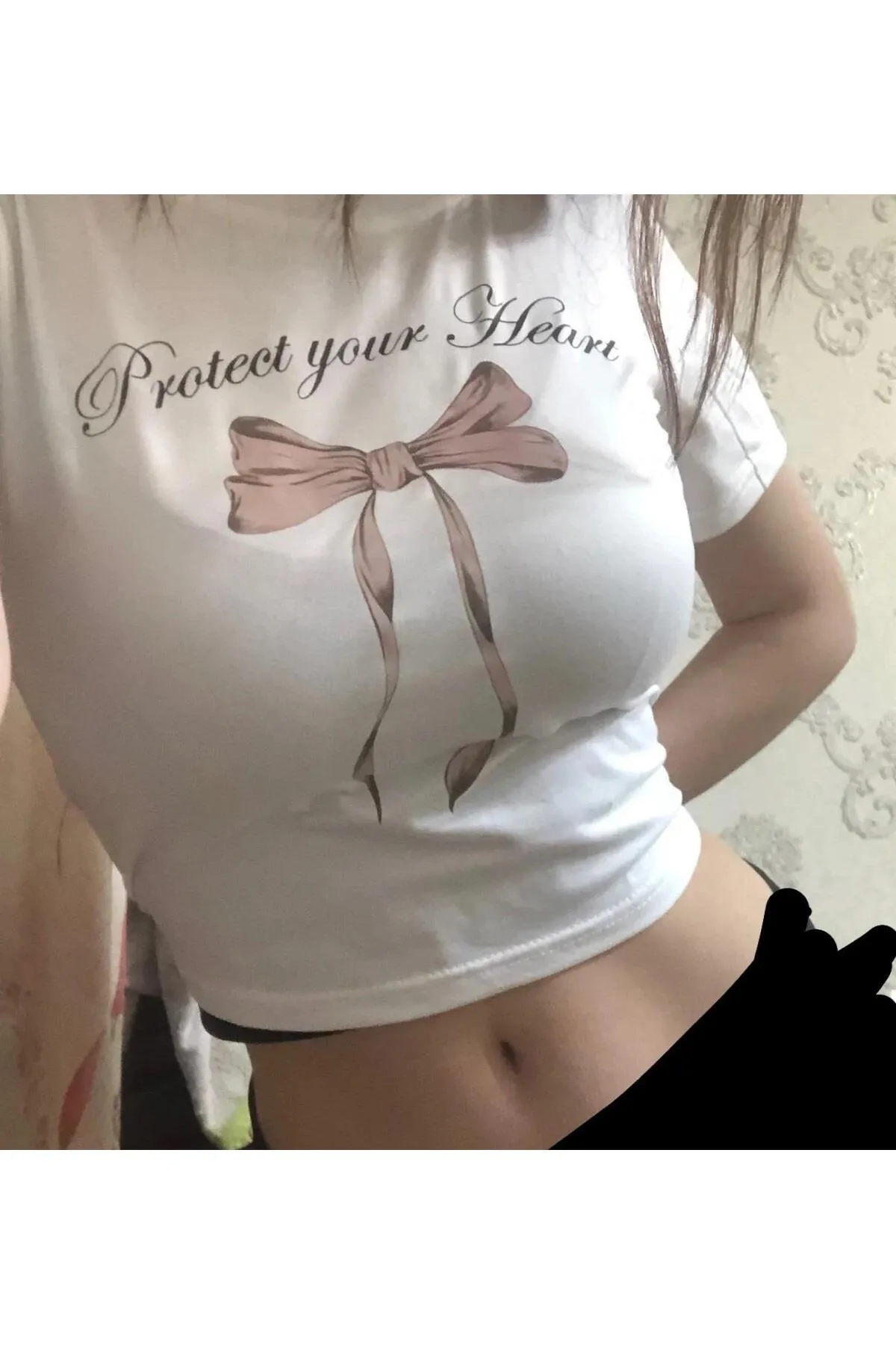 Protect Your Heart Baskılı Beyaz Crop