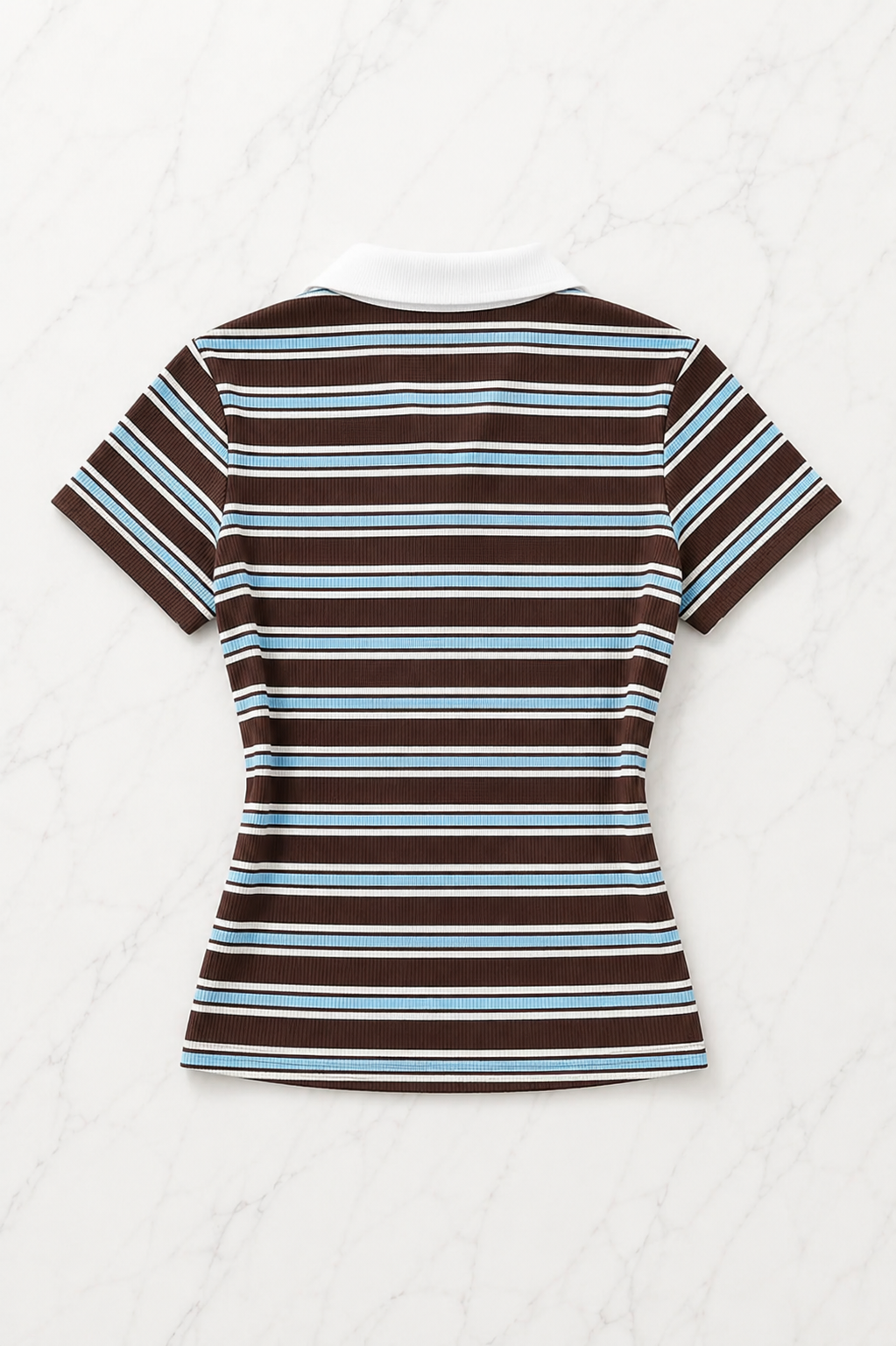 Retro Çizgili Solo Polo Yaka Kadın Bluz