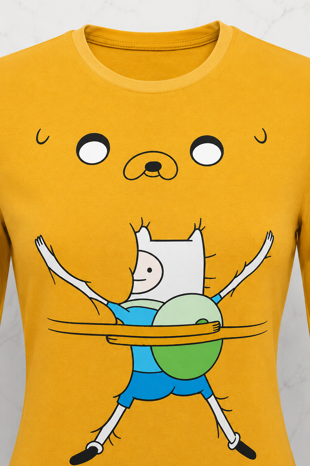 Sarı Adventure Time Finn and Jack Y2K Uzun Kollu Crop