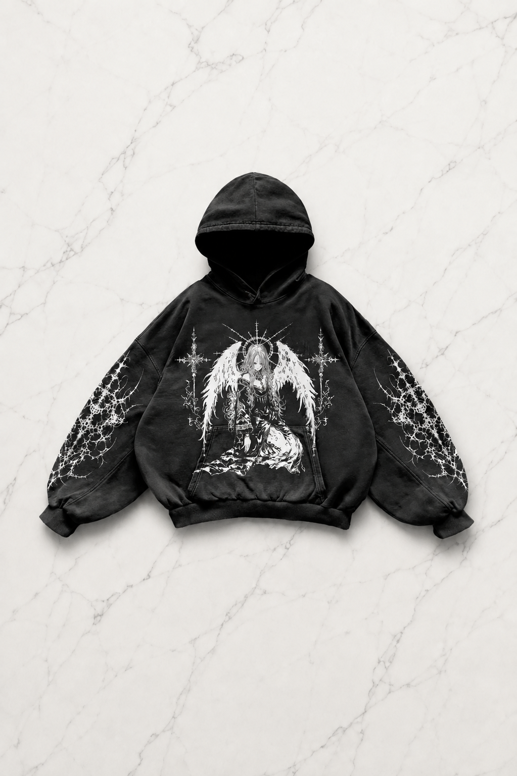 Siyah Angel Women Gothic Vintage Kapüşonlu Sweatshirt