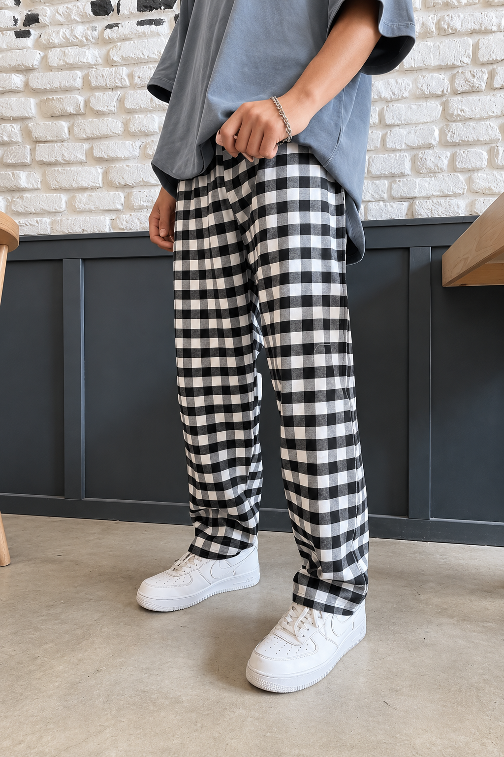 Siyah - Beyaz Unisex Baggy Eşofman Altı