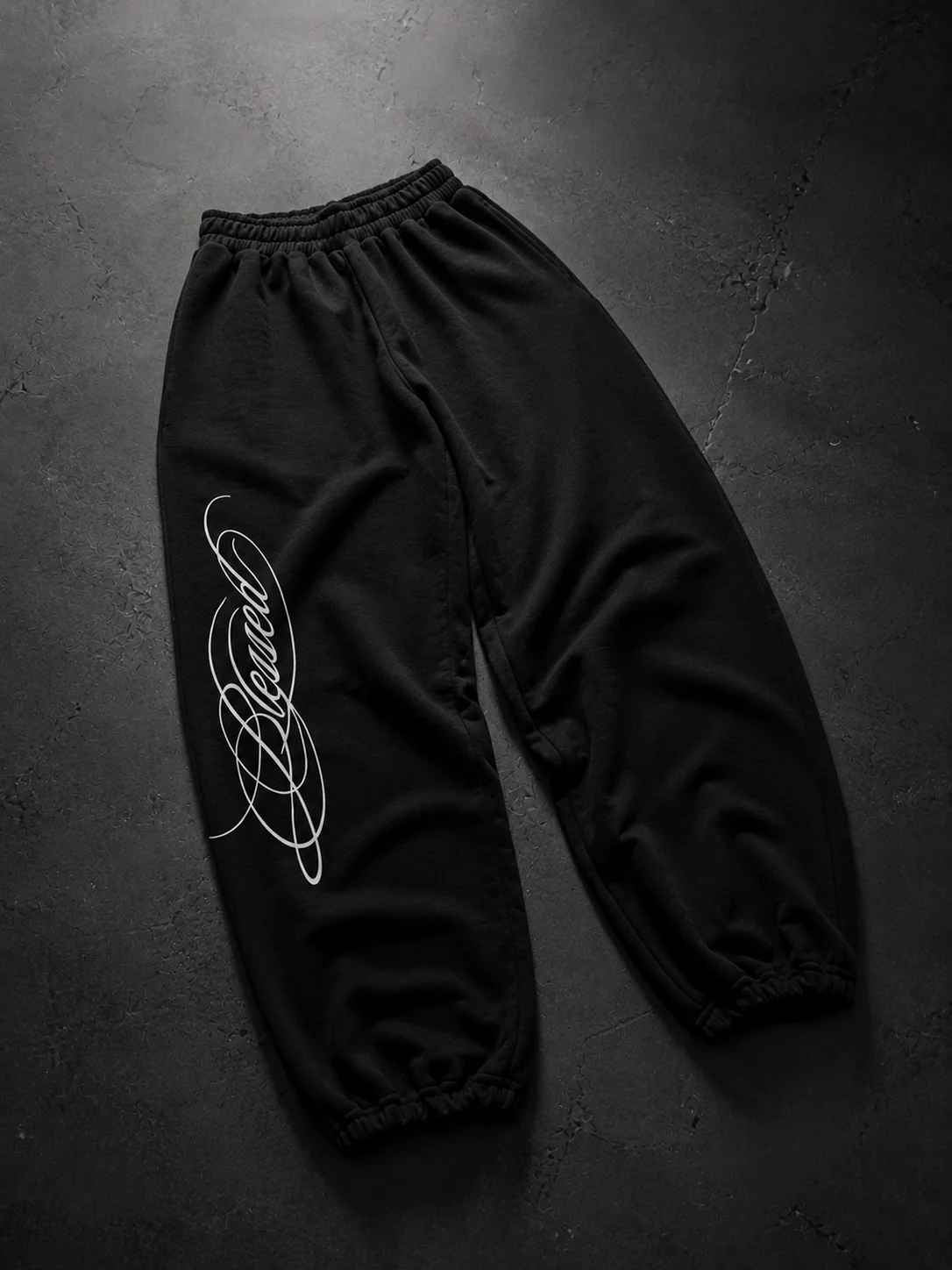 Siyah Blessed Script Detaylı Baggy Eşofman Takımı