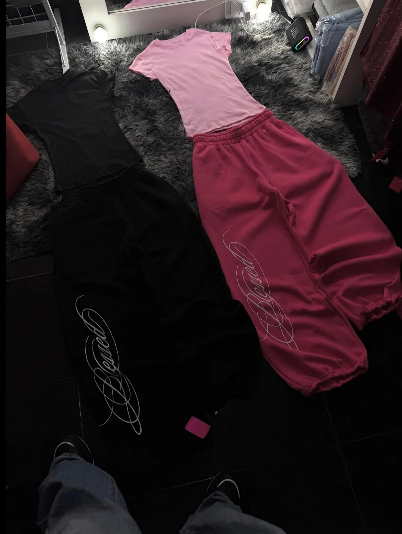 Siyah Blessed Script Detaylı Baggy Eşofman Takımı