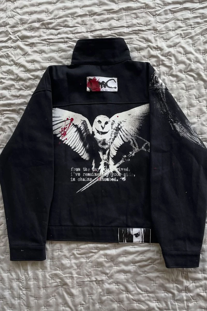 Siyah Deftones Entombed Kancalı Gabardin Grunge Gotik Y2K Unisex Ceket
