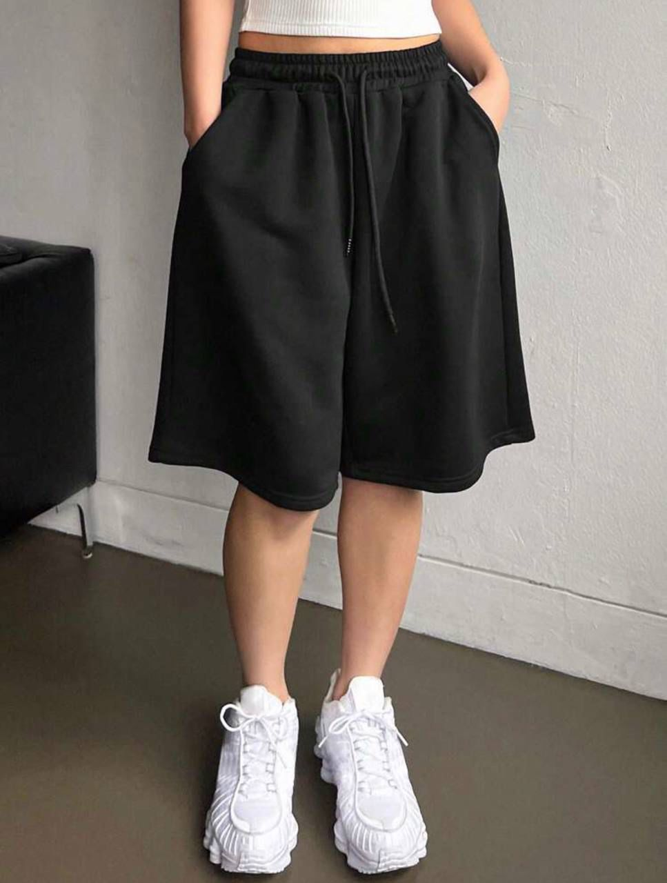 Siyah Elas Basic Unisex Baggy Şort