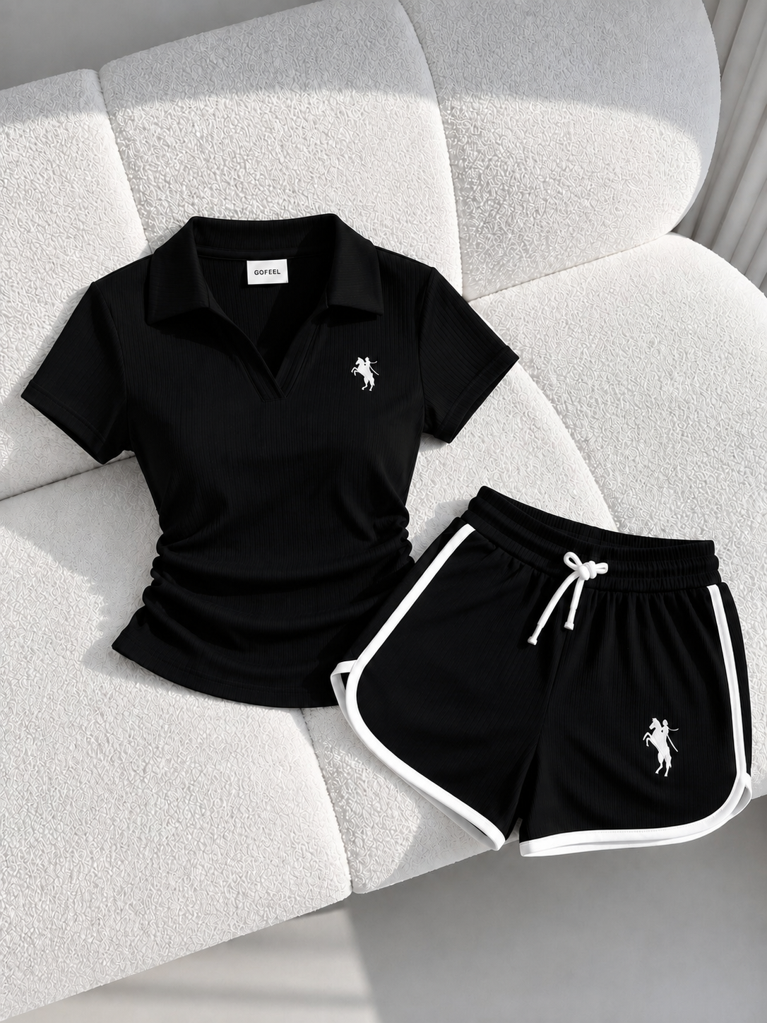 Siyah Fit Polo Yaka Şort Takım