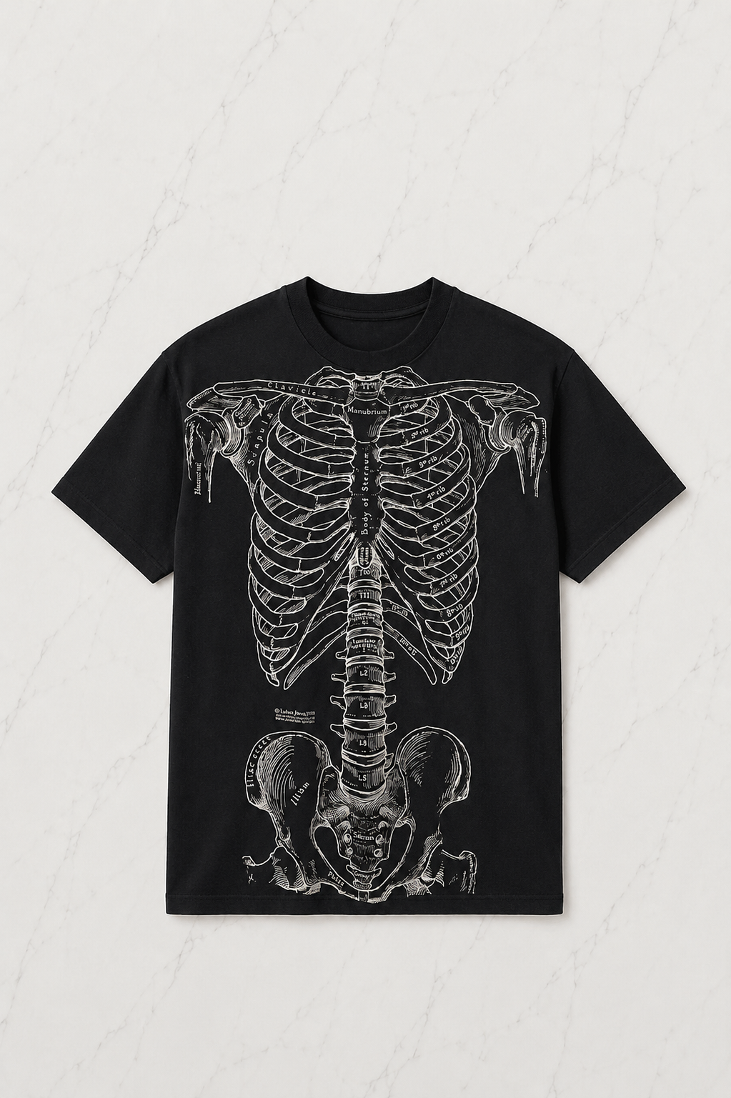 Siyah Gotik Anatomik İskelet Grunge Y2K Unisex T-Shirt