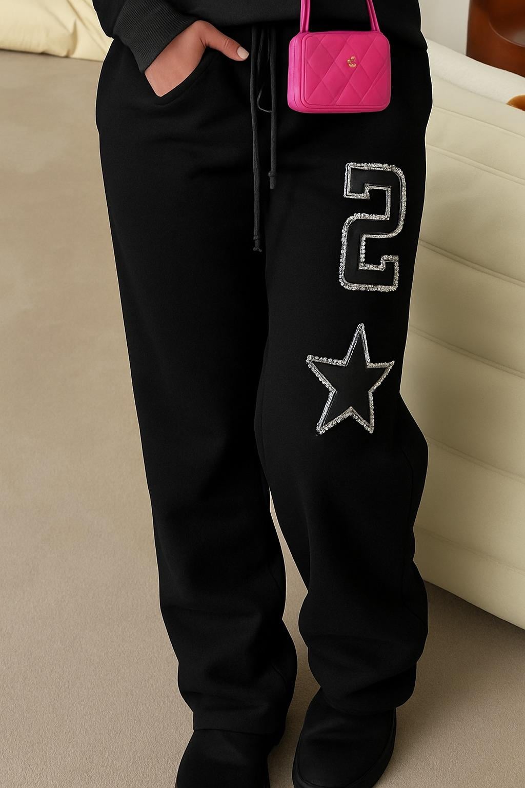 Siyah Melanj 2 Star Y2K Pijama Takımı