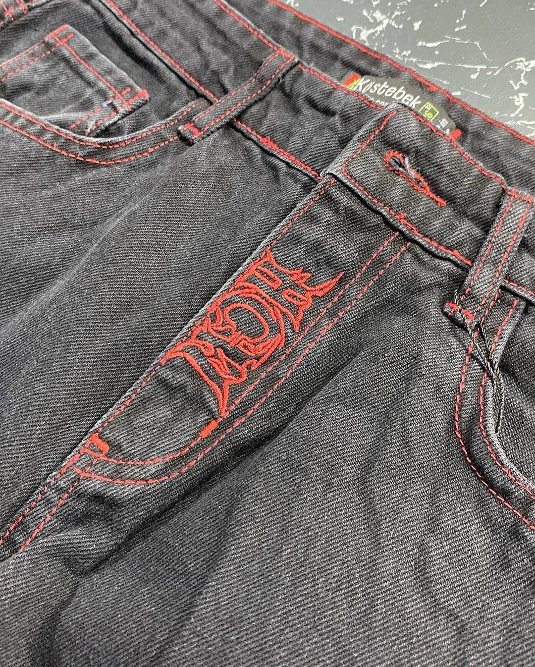 Siyah Nakışlı Skeleton Heaven Can Wait Streetwear Jean Pantolon