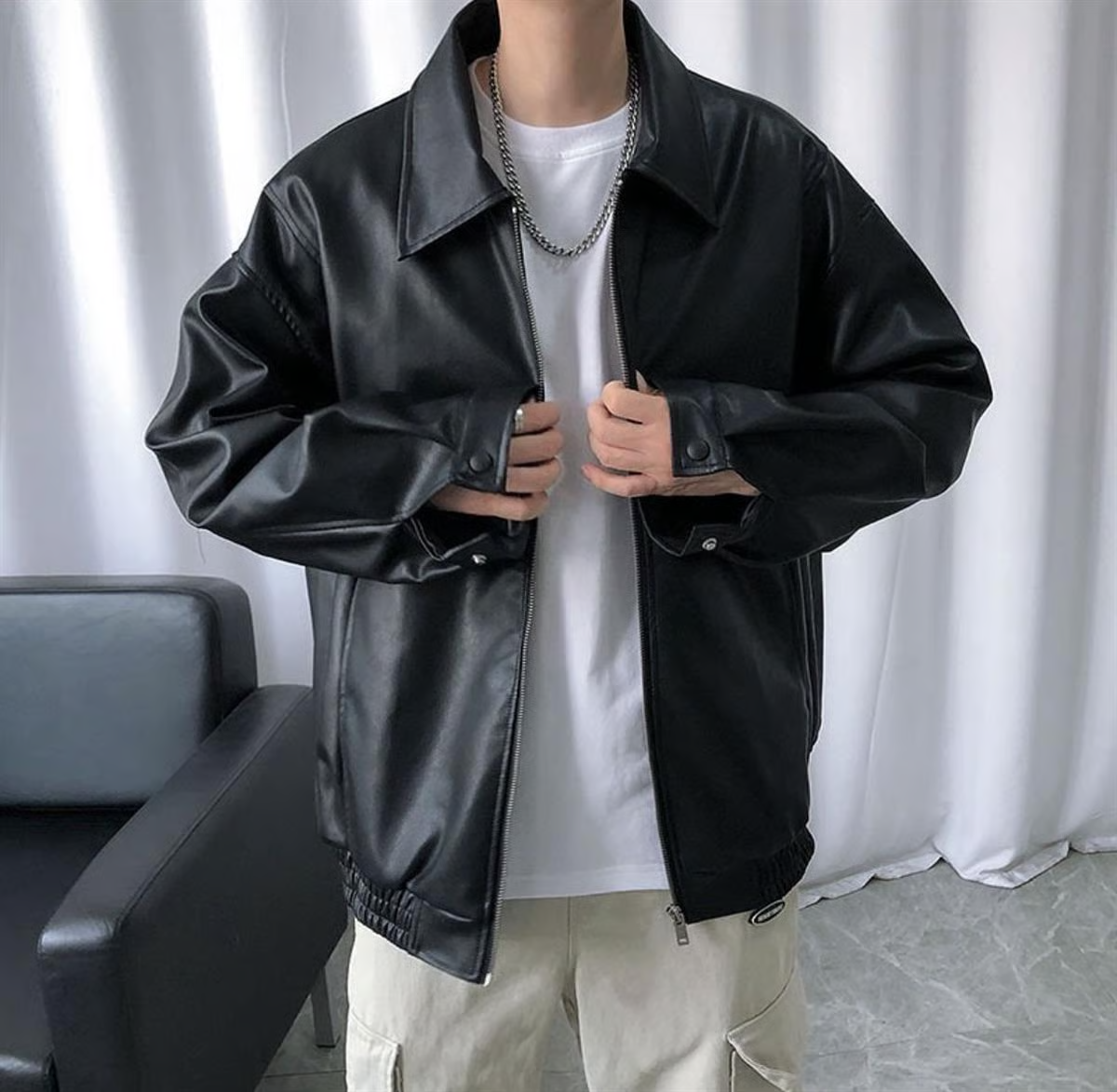 Siyah Oversize Unisex Deri Ceket