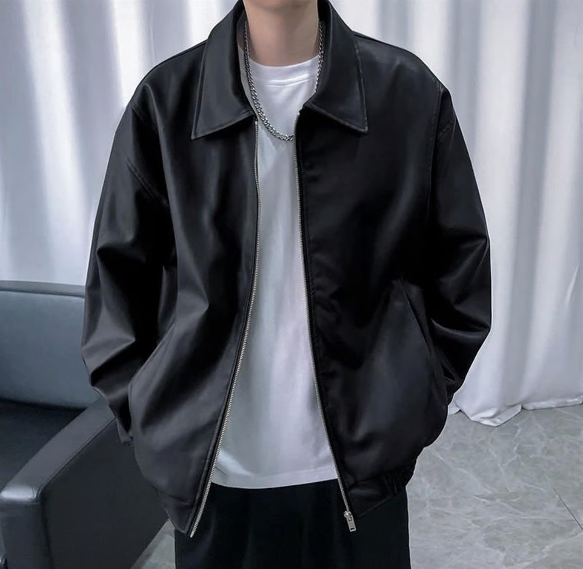 Siyah Oversize Unisex Deri Ceket