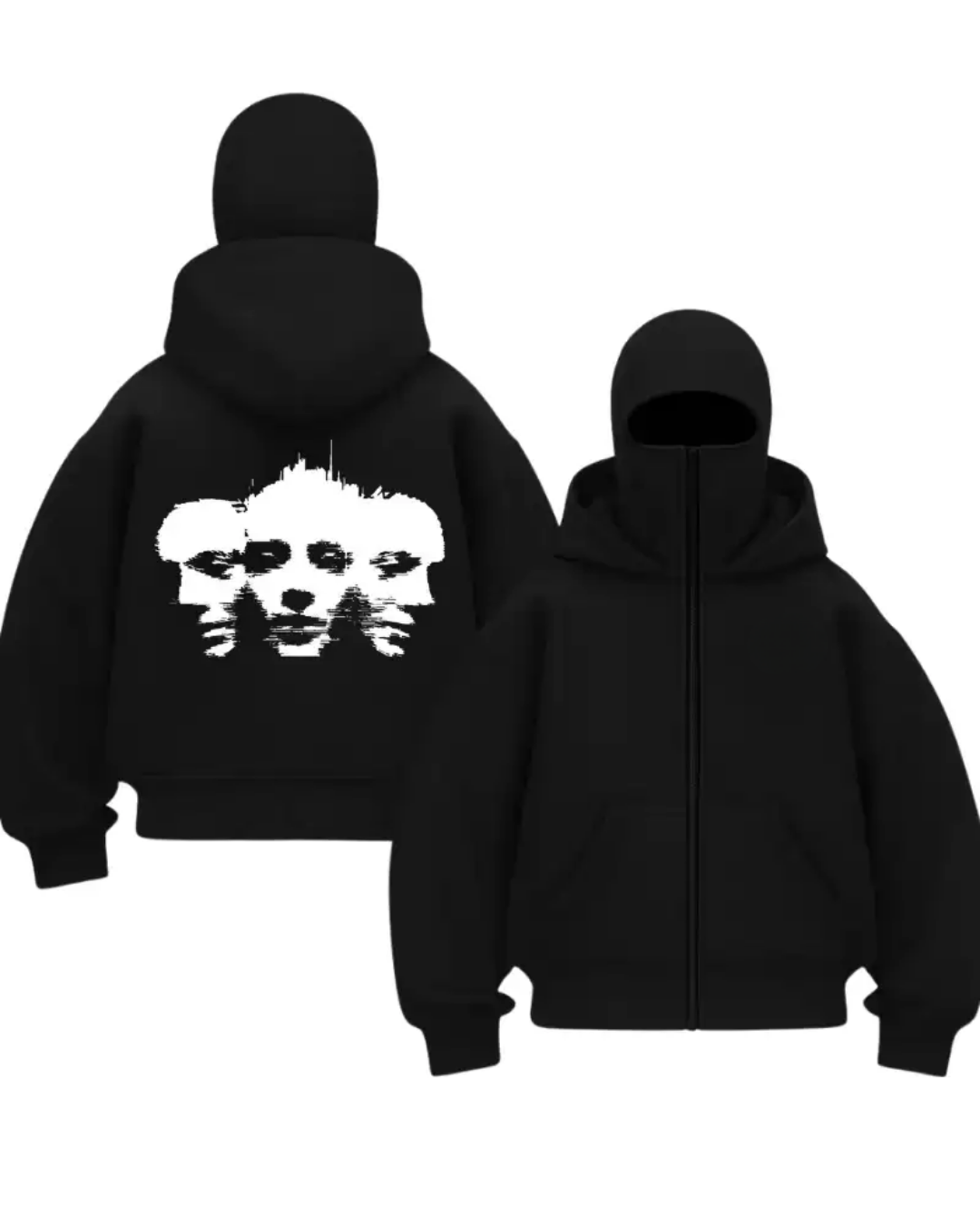 Siyah Phantom Faces Baskılı Kar Maskeli Unisex Sweatshirt Hırka