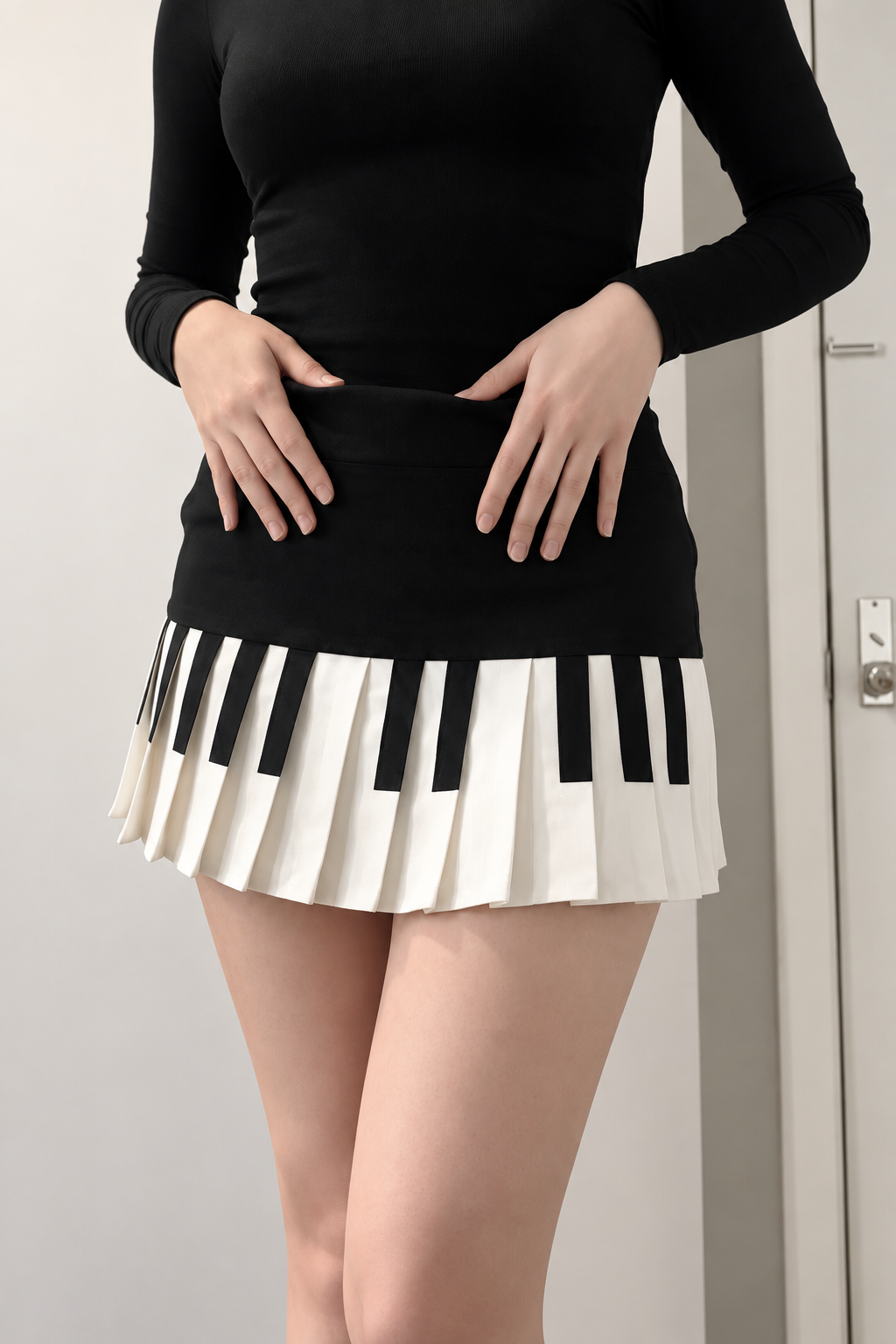 Siyah Piano Pileli Grunge Y2K Etek