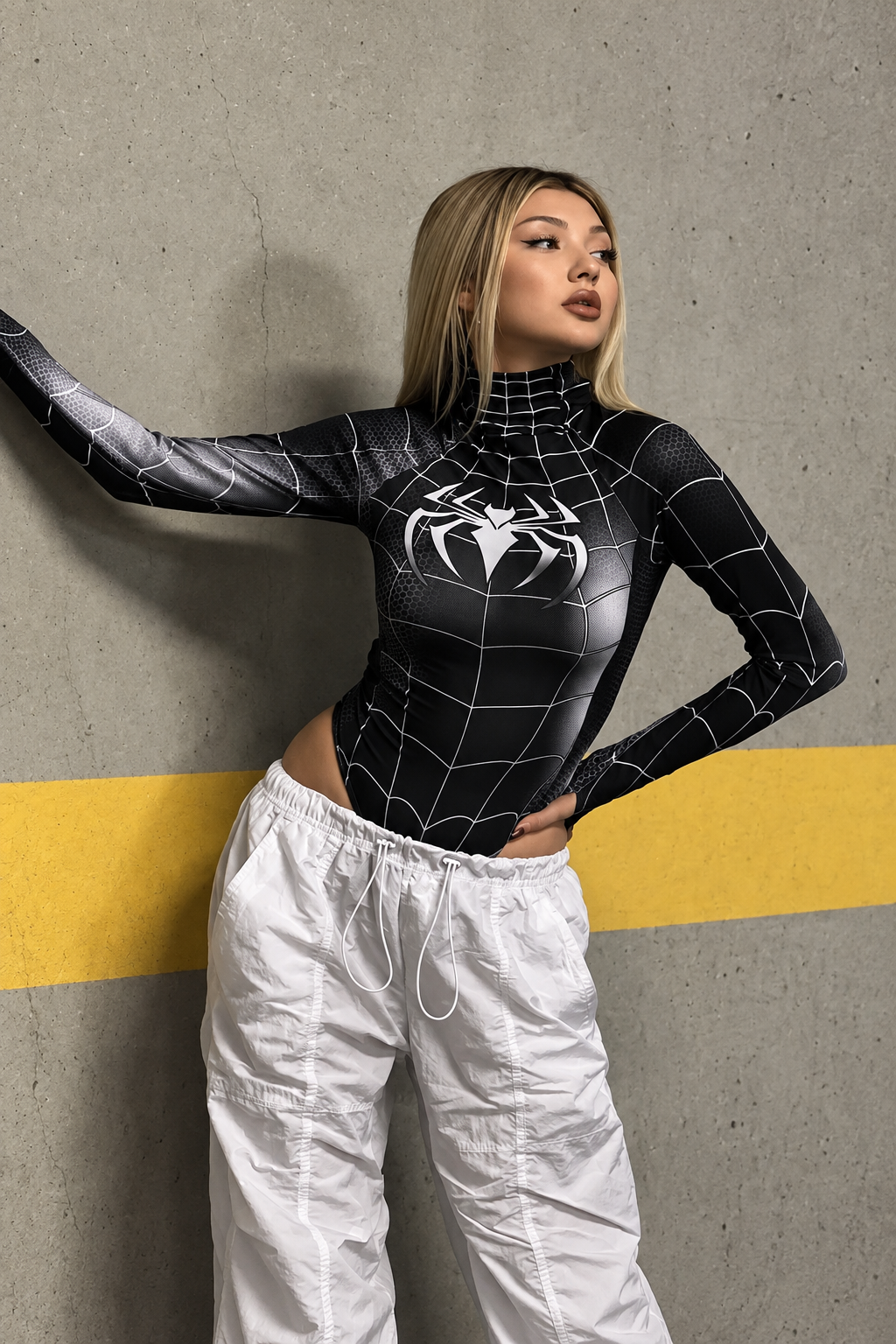 Siyah Spider Çıtçıtlı Uzun Kollu Body