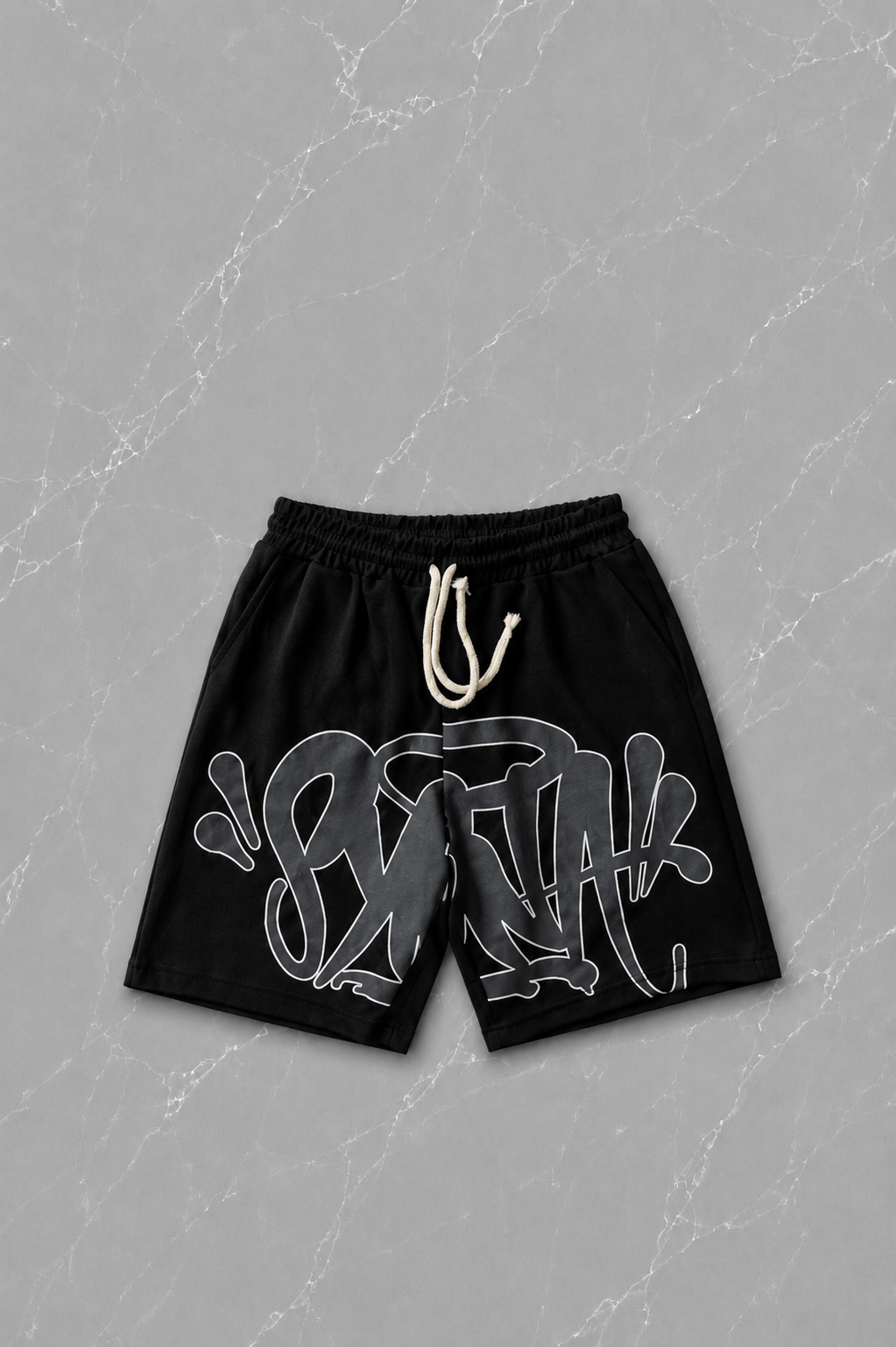 Siyah Street Graffiti Beyaz Unisex T-shirt & Şort Takım