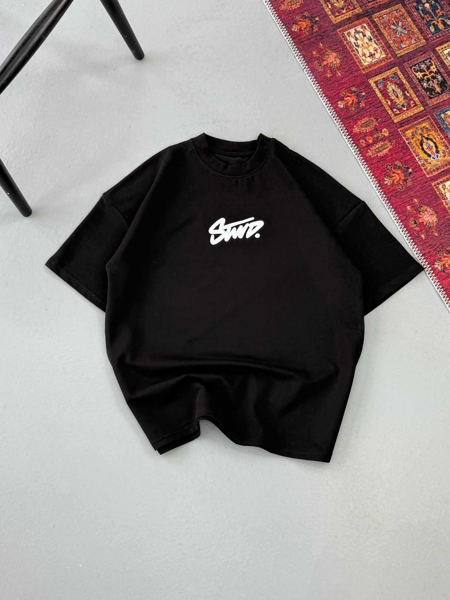 Siyah Swd Sırt Baskılı Oversize Kısa Kol Tshirt